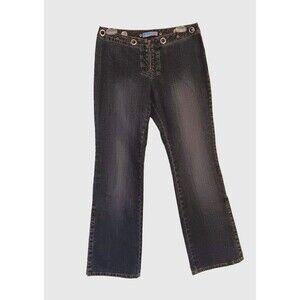 Vtg. Apollo Jeans Made in USA Size 9/10 Gromet Waist Detail Wide Legs w/Slits
